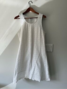 Vintage White Cotton Summer Dress | Eyelet | Size Large